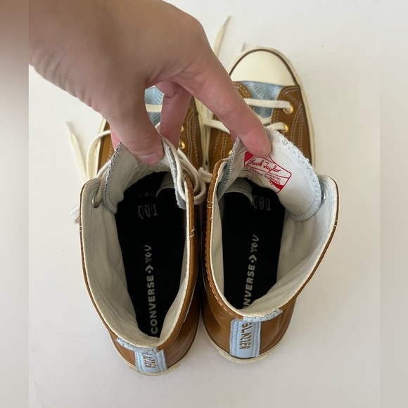 Converse Chuck Taylor 70 High Tops Brown Leather Blue Leaf Pattern Men’s Size 9 - Picture 11 of 16